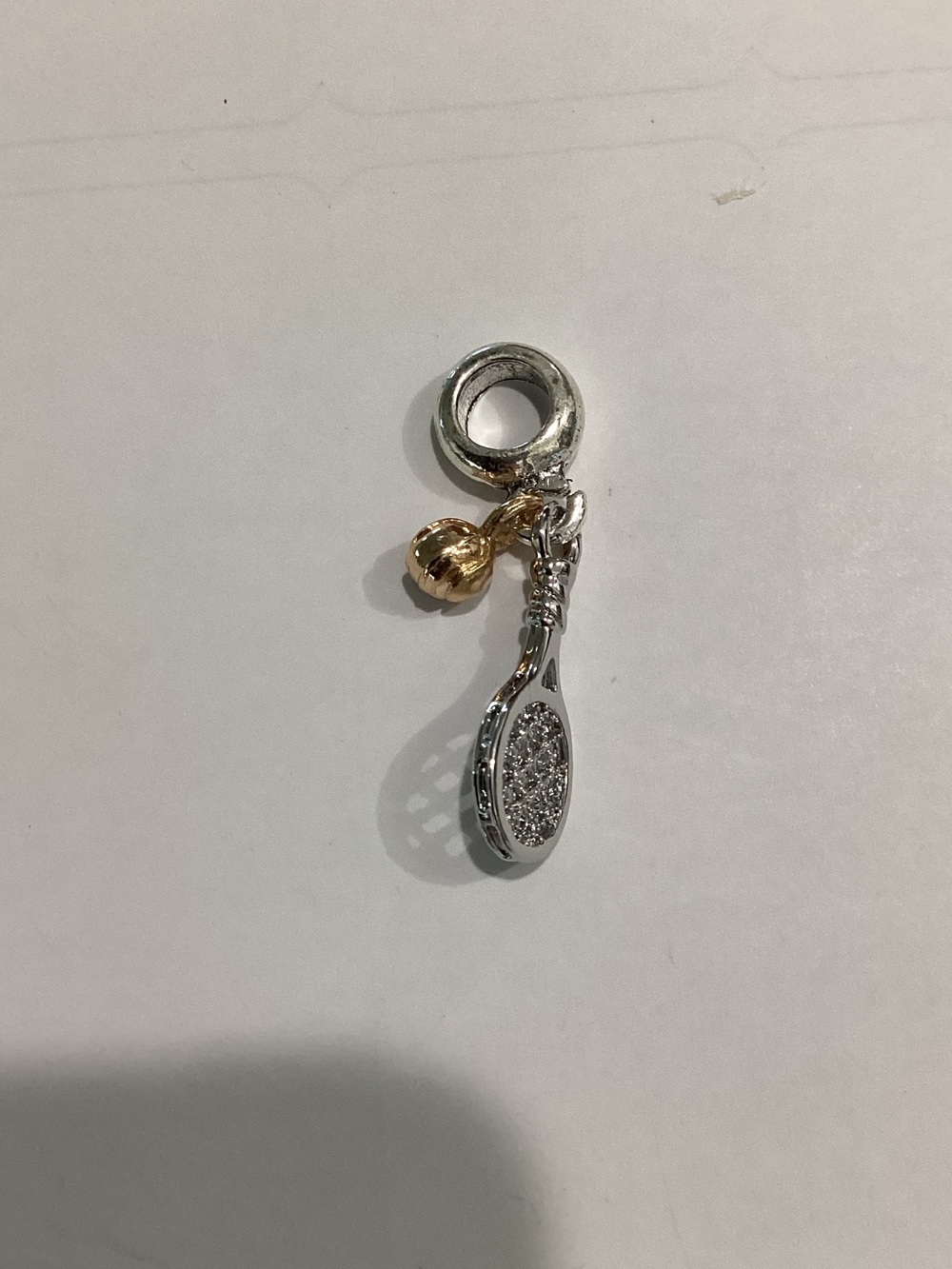 Sterling Silver Tennis Racket Charm with Gold Accent